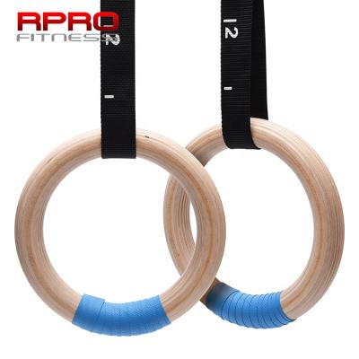 China Wooden Training Fitness / Crossfit Fitness Training Gymnastic Rings With Black Adjustable Straps for sale