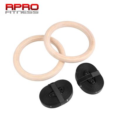 China Fitness/Wooden Birch Gym Rings Crossfit Training 32mm With Adjustable Strap OEM Fitness Gym Gymnastic Rings for sale