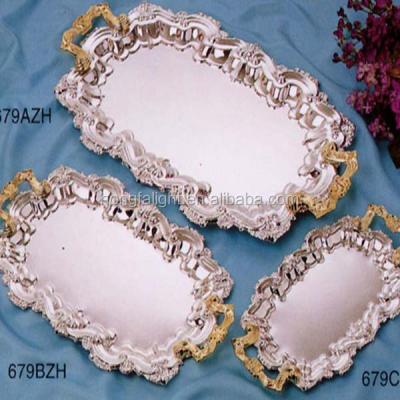 China Good Selling Metal Tray With Gold Plated “ZH” Oblong Handles SY-T679 for sale