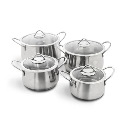 China Sustainable Cookware Stainless Steel 8pcs Set Customized Kitchen Cooking Pot Cookware Set for sale