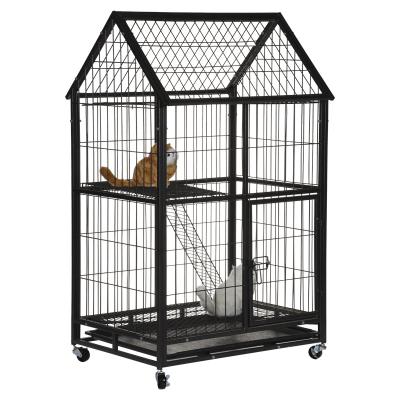 China Breathable Portable Iron 2-Layer Wire Cat Cage Trap Transport Cage For Cats Outside Outdoor Travel for sale