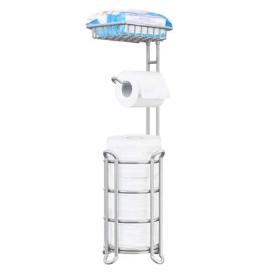 China Sustainable Storage Toliet Paper Roll Rack Holder Metal Rack With Stainless Shelf And Dispenser for sale