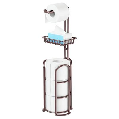 China Sustainable Standing Toilet Paper Napkin Holder With Shelf And Dispenser For Freestanding Roll 4 Mega Bronze for sale