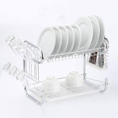 China 2 Tier Dish Drying And Stored Dish Rack Dish Draining Rack With Drain Panel Water Drip Tray for sale