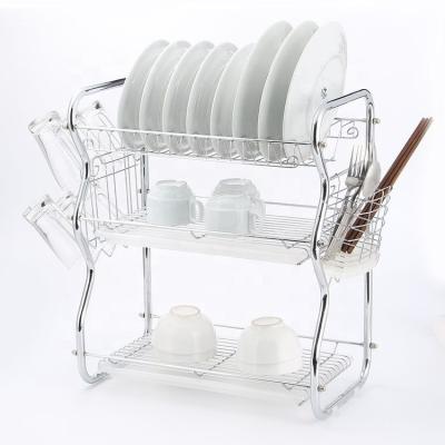 China Stocked 3 Tier Dish Drying Rack With Dish Rack Utensil Cutlery Rack Cup Holder Glass Space Saving for sale