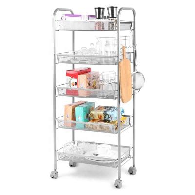 China Viable Organizer Storage Basket Shelves Metal Mesh Kitchen Rolling Utility Cart 3/4/5-Tier for sale