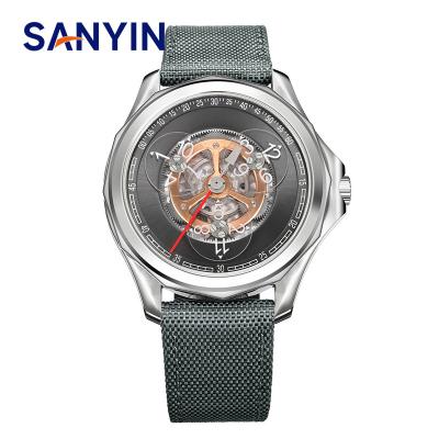 China SANYIN Power Reserve New Own Metal Self-Winding Wandering Time Factory OEM Logo Automatic Mechanical Watches Wrist Custom Made For Men for sale