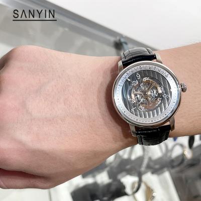 China Newest High Quality Power Reserve SANYIN Hour Wandering Custom OEM Stainless Steel Classic Automatic Mechanical Wrist Watches For Men for sale