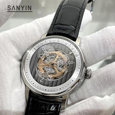 China High Quality Newest Power Reserve SANYIN Time OEM Stainless Steel Wandering Dial Tense Automatic Mechanical Watches Wrist For Men for sale