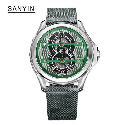 China Power Reserve SANYIN 2022 New Self-design Self-winding Jump Hour Stainless Steel Watches High Quality Custom Automatic Mechanical Wrist For Men for sale