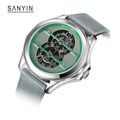 China SANYIN 2022 Power Reserve Newest Factory Design Custom High Quality Jump Hour Stainless Steel Watches Custom Automatic Mechanical Wrist For Men for sale