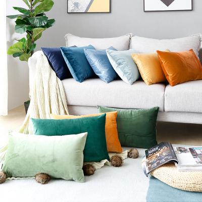 China 22 Colors Furniture Ornament Cushion Cover Solid Color Velvet Waist Pillow Eco-friendly Cover Sofa Cushion for sale