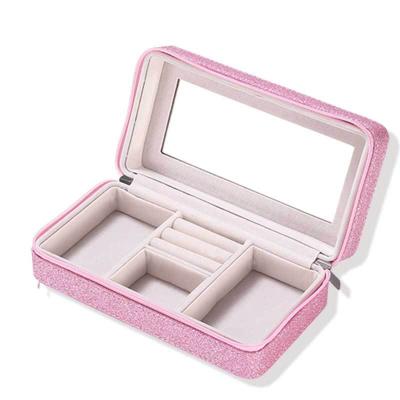 China Portable simple creative travel jewelry box portable earrings line leather jewelry storage box small PU jewelry bag for sale