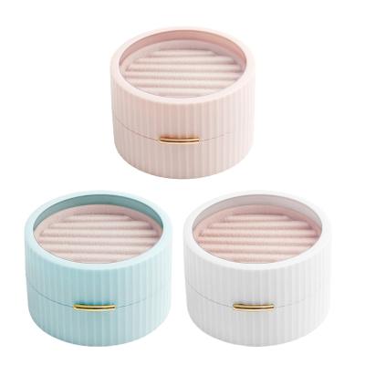 China Portable HIPSplastic Portable Jewelry Box Round Double Earrings Necklace Ring Storage Box for sale