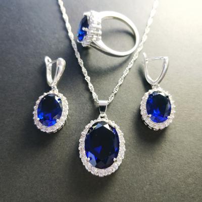 China CLASSIC Zircon Halo Necklace And Stud Earrings Pendant Jewelry Set Silver Plated for sale