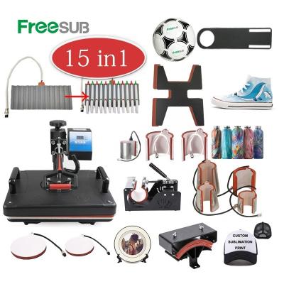 China Garment Shops Freesub 15 in 1 Heat Press Machine T-shirt Sublimation Printing Machine for Shoes Pen Hat Mug Bottle Ball for sale