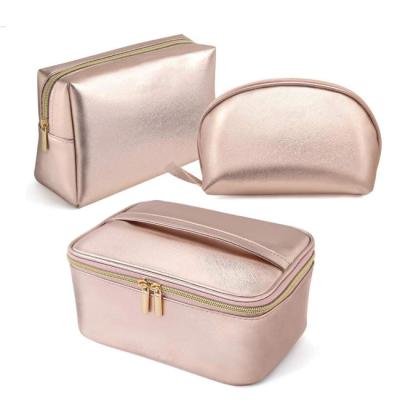 China Wholesale Fashion Rose Gold Makeup Bag Synthetic Leather Cosmetic Bags CS1113 for sale