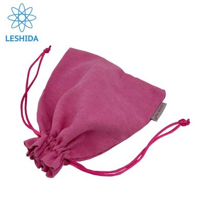 China Recyclable Pink Velvet Promotional Bag Custom Logo Drawstring Pouch Packaging Fabric Gift Bags for sale