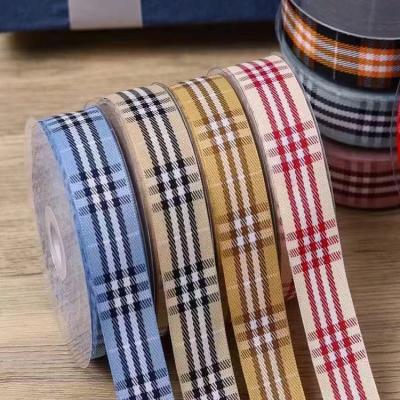 China Double Face Guangzhou Brand Grid Lines Ribbons Luxury Wrapping Ribbons Grosgrain Ribbon Gift In Stock for sale