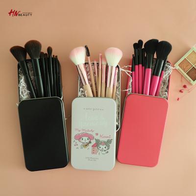 China Angular Blush HOT Wholesale 7pcs Red/Orange/Champagne/White/Pink/Purple Makeup Brush Kit PU Bag Tin Box In Stock Travel Makeup Brush Mini Size for sale