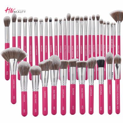 China Makeup Logo Brush Set Private Label Wood Brush Set Face Maker Rose Gold Cruelty Free 38pcs Fan Brush Wholesale for sale