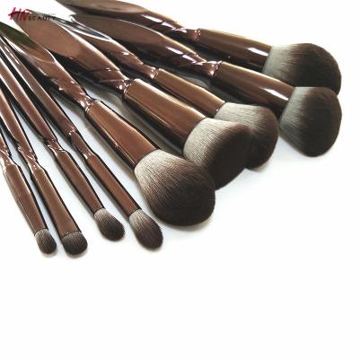 China Newcomer Aluminum Headed Makeup Brush Tool Kit Plastic Making Handle 9pcs Chocolate Color Custom Logo For Girls Women for sale