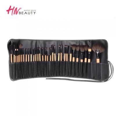 China Low MOQ 32pcs handle makeup brush setwith brush holder wooden case pocket durable custom logo wholesale popular price for beginner for sale