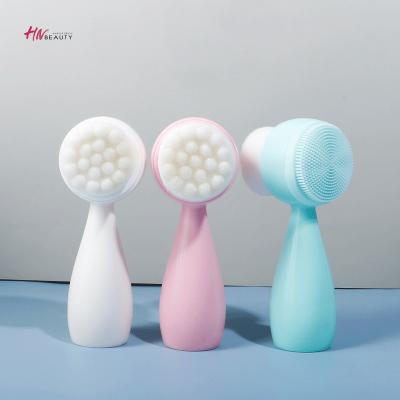 China Angular Blush 2 in 1 Manual Double Side Fiber Bristle Silicone Hair Remover Makeup 3D Soft Deep Pore Face Wash Facial Cleansing Brush for sale