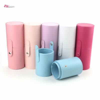 China Multicolor Leather Brush Packaging PU Makeup Brush Cylinder Case Cosmetic Bags Travel Around Brush Holder Bag for sale