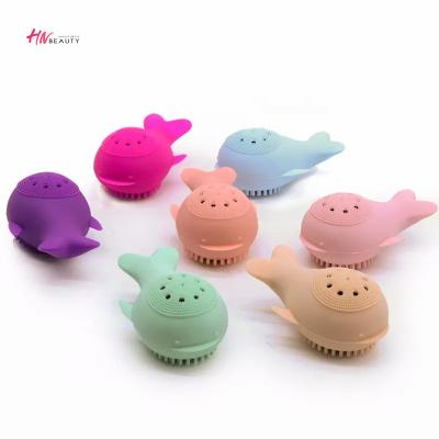 China Portable Silicone and Sponge Scrub Brush Whale Bath Sweep Deep Cleansing Wash Facial Brush Massage Clean Pores for sale