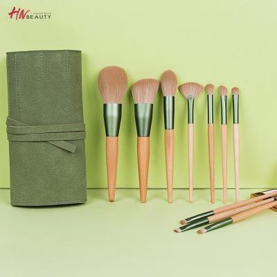 China Angular Blush Single Handle Green Wooden Makeup 2022 New 10pcs Brushes Brush Kit Wholesale Private Label Fan Face for sale