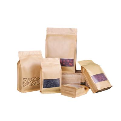 China Recyclable Kraft Paper Flat Bottom Zipper Package, Paper Kraft Paper With Bag Window for sale