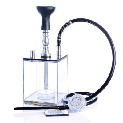 China New Party Acrylic Portable Smoking Set Cube Hookah LED Shisha Square Instant Light Acrylic Hookah for sale