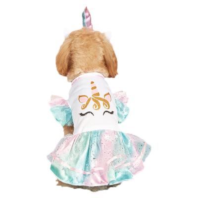 China Dog Stocked Unicorn Costume, Dog Gauze Dress Pet Party Costume Unicorn Outfit with Gauze Hem for sale