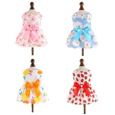 China Summer Floral Stocked Dog Dress, Pet Flower Bow Princess Dress Skirt For Small Medium Large Dog Cat for sale