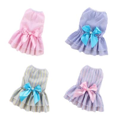 China Summer Dog Stocked Dress With Bow, Cute Striped Princess Pet Skirt Dog Dress For Small Medium Large Dog Cat for sale