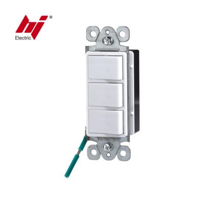 China Easy Installation 15AMP Triple Rocker Wall Switch Flattening Only UL 120-277VAC Listed Decorator Combination Devices for sale