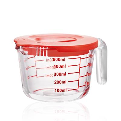 China 250ml 500ml 1000ml Viable Glass Measuring Cup With Lid Jug Glass Cup Measuring Mixing Sets for sale