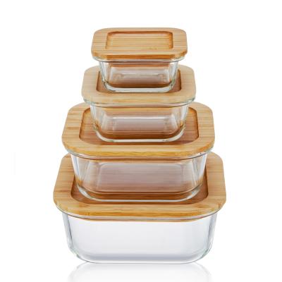 China LINUO Heatable Eco-friendly Design Glass Food Container With Bamboo Lid for sale