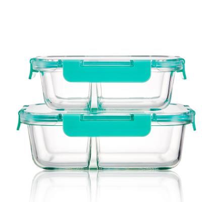 China 2 Compartments Borosilicate Glass Storage Eco-friendly Food Container New Top Hot Sale Design Microwavable for sale