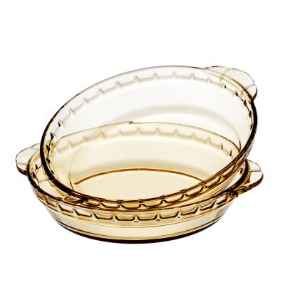 China Selling High Borosilicate Glass Linuo Amber Color Glass Baking Dish Cake Pan Viable Whole Pie Pan for sale