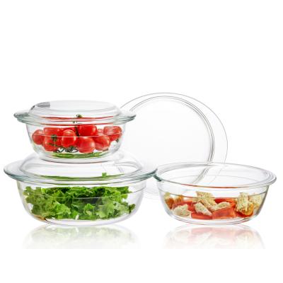 China LINUO Heat Resistant Glass Round Casserole Transparent Glass With Glass Lid for sale