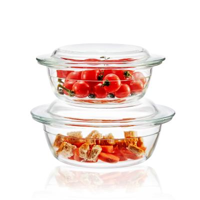 China Sustainable Transparent Glass Dish Baking Pan With Glass Lid Glass Casserole Set for sale