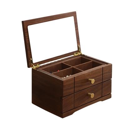 China Handcrafted Solid Wooden Multifunctional Double Layers Dressing Case Jewelry Organizer Box for sale