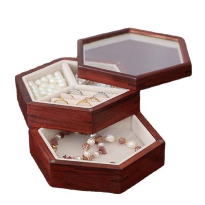 China Hand Made African Material Red Sandalwood Storage Jewelry Packaging Rotary Closed Box for sale