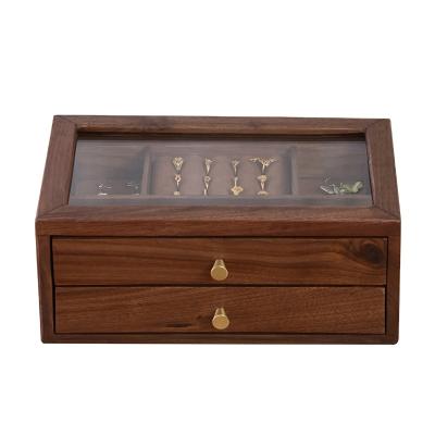 China Two Drawer Handcrafted Separate Layer Classification Clear Solid Wood Jewelry Case for sale