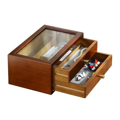 China A Handcrafted Luxurious Home Solid Double Layer Wooden Jewelry Storage Box For Precious Jewelery for sale