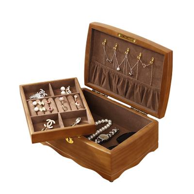 China Brown Travel Makeup Storage Case Handmade Wooden Portable Jewelry Box For Necklace Rings for sale