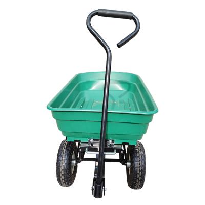 China Tools Tray Open Top Powder Coated Pneumatic Tires Poly Tray 75L Tool Cart Plastic Steel Dump Trolley For Gardens for sale