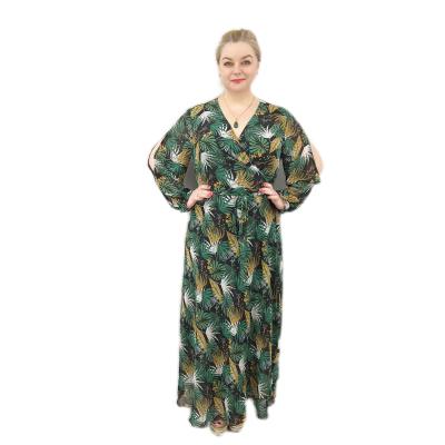 China Chiffon Plus Maxi Dress Lady Bohemian Summer Floral Print V-Neckline Long Plus Size Dress for sale